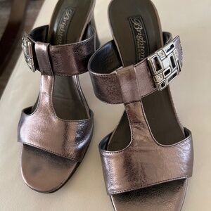 Brighton Leather bronze  slide sandals made in Italy
